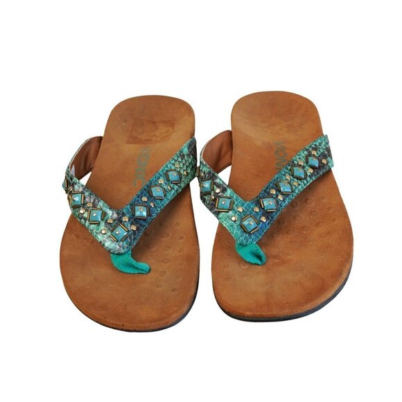 Vionic Rest Floriana Toe-Post Sandal - Teal Snake Size 7 - Picture 1 of 6